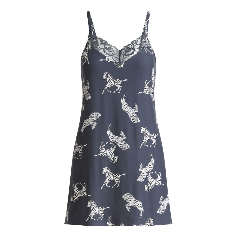 Joyspun Women’s Dreamy Soft Lace Trim Chemise Greystone Zebra Size Large NWT